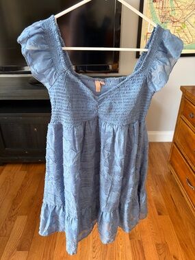 Smocked Square Neck Babydoll Dress - Dusty Blue